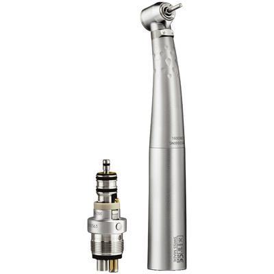 Prestige High Speed Air Handpiece, Small Contra Angle, Push Button Autochuck, Triple Spray, Halogen Light, with 4-Way Unifix Coupling Set