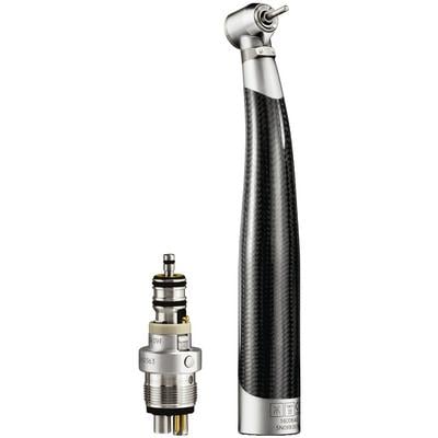 Prestige L Blackline High-Speed Air Handpiece, Small Contra Angle, Push-Button Autochuck, Triple Spray, LED, with 4-Way Unifix Coupling Set