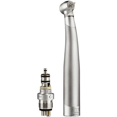 Bora L High-Speed Air Handpiece, Contra Angle, Push-Button Autochuck, Triple Spray, LED, with 4-Way Unifix Coupling Set
