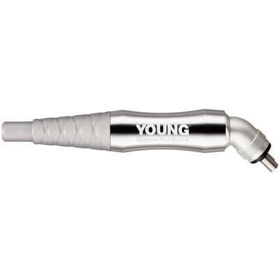 Young™ Hygiene Air Handpiece, Silver, Low Speed Contra Angle, 4-Hole Connection, with 3 Disposable Prophy Angles & Lubricant