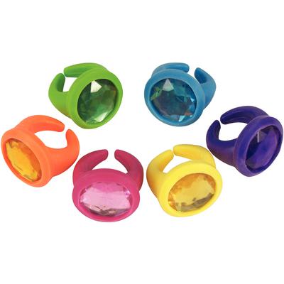 Rubber Jewel Rings Assortment, Assorted Colors, 24/Pkg