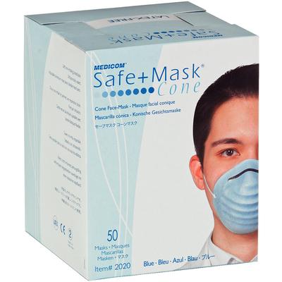 Safe+Mask® Cone Face Mask, Blue, Latex Free, Ear Loops, 50/Pkg