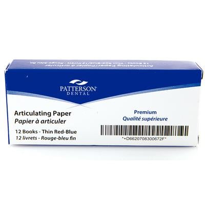 Patterson® Premium Articulating Paper, Thin 63 Microns, Red/Blue, 12 Sheets/Book, 12 Books/Box