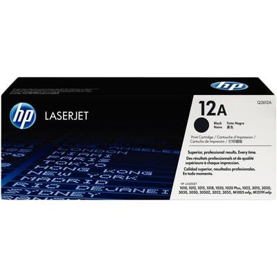HP 12A (Q2612A) Black Toner Cartridge, 2,000 Page Yield, for LaserJet 1012/1018/1020/1022/3015