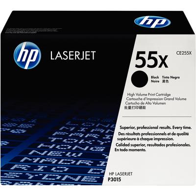 HP 55X High-Yield Black Toner Cartridge (CE255X) for LaserJet P3015 Series, 12,500 Page Yield