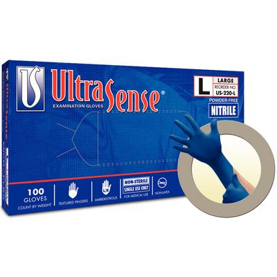 UltraSense® Nitrile Exam Gloves, Powder Free, Latex Free, Non-Sterile, Large, Blue, 100/Box, 10 Boxes/Case