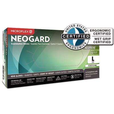 Neogard® Powder-Free Chloroprene Examination Gloves, Large, Dark Green, 100/Pkg, 10 Pkgs/Case