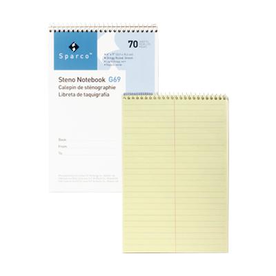 Sparco Steno Notebook, 6" x 9", Green Tint, Gregg Ruled, 70 Sheets, SPR G69