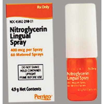 Nitroglycerin Lingual Spray – Pump, 400 mcg Strength, 4.9 g Volume, 1/Pkg, NDC 45802-0210-01