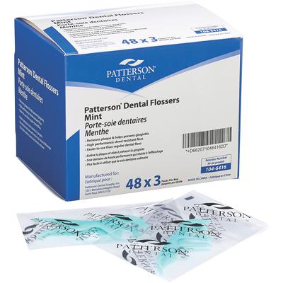 Patterson® Mint Interdental Flossers, C-Shaped Handle, Green, 48 Packages of 3 (144 Total)