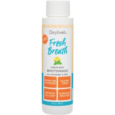 Oxyfresh Fresh Breath Lemon Mint Mouthwash, Alcohol Free, 3 oz Bottle, 12/Pkg