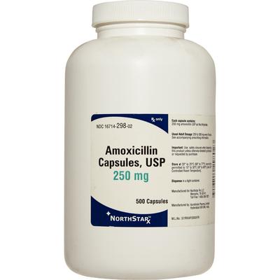 Amoxicillin Capsules, 250 mg, 500/Bottle, NDC 16714-0298-02