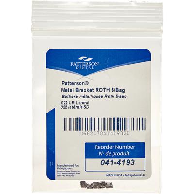 Patterson® A Roth Metal Twin Brackets, .022 Slot, Upper Right Lateral (UR2), Without Hooks, 5/Pkg