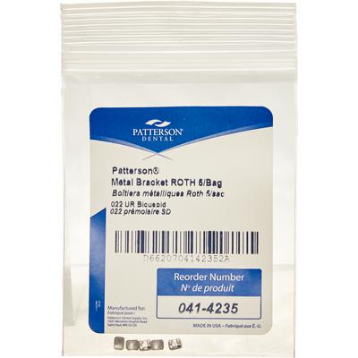 Patterson® A Roth Metal Twin Brackets – .022 Slot, Upper Right Bicuspids (UR4-5), Without Hooks, 5/Pkg