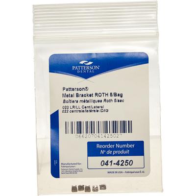 Patterson® A Roth Metal Twin Brackets, .022 Slot, Lower Anteriors (LR1-2, LL1-2), Without Hooks, 5/Pkg