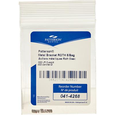 Patterson® A Roth Metal Twin Brackets, .022 Slot, LR3 Lower Right Cuspid, Without Hooks, 5/Pkg