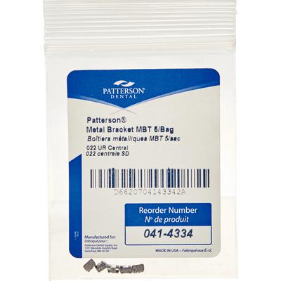 Patterson® McLaughlin, Bennett, Trevisi Metal Twin Brackets – .022 Slot, UR1 Upper Right Central, Without Hooks, 5/Pkg