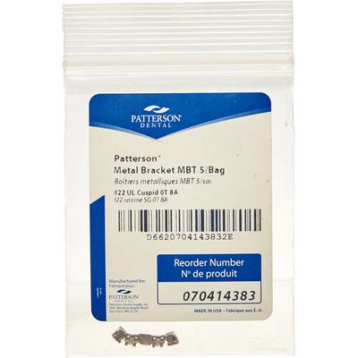 Patterson® McLaughlin, Bennett, Trevisi (MBT) Metal Twin Brackets, .022 Slot, Upper Left Cuspid (UL3), Without Hooks, 5/Pkg