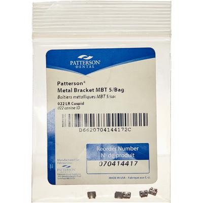Patterson® McLaughlin, Bennett, Trevisi Metal Twin Brackets – .022 Slot, LR3 Lower Right Cuspid, Without Hooks, 5/Pkg