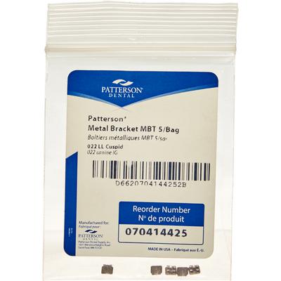 Patterson® McLaughlin, Bennett, Trevisi (MBT) Metal Twin Brackets, .022 Slot, Lower Left Cuspid (LL3), Without Hooks, 5/Pkg