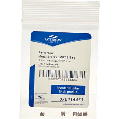 Patterson® McLaughlin, Bennett, Trevisi (MBT) Metal Twin Brackets, .022 Slot, LR4 Lower Right First Bicuspid, Without Hooks, 5/Pkg