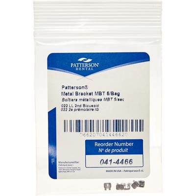 Patterson® McLaughlin, Bennett, Trevisi (MBT) Metal Twin Brackets, .022 Slot, Lower Left Second Bicuspid (LL5), Without Hooks, 5/Pkg