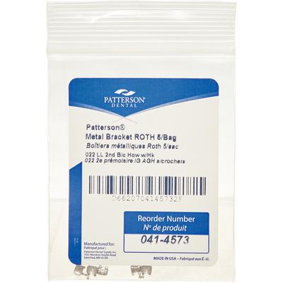 Patterson® A Roth Metal Twin Brackets, .022 Slot, Lower Left Second Bicuspid (LL5), With Hooks, 5/Pkg