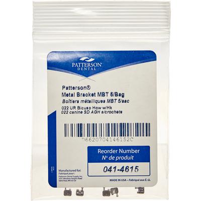 Patterson® McLaughlin, Bennett, Trevisi (MBT) Metal Twin Brackets, .022 Slot, Upper Right Bicuspids (UR4-5), With Hooks, 5/Pkg