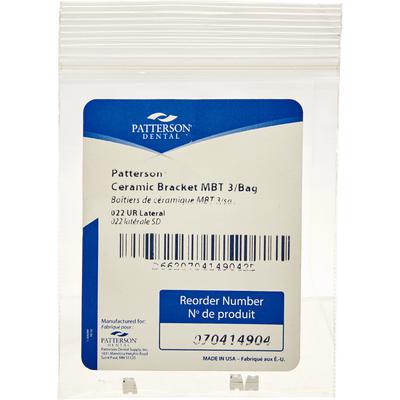 Patterson® McLaughlin, Bennett, Trevisi Ceramic Twin Brackets, .022 Slot, Upper Right Lateral (UR2), Without Hooks, 3/Pkg