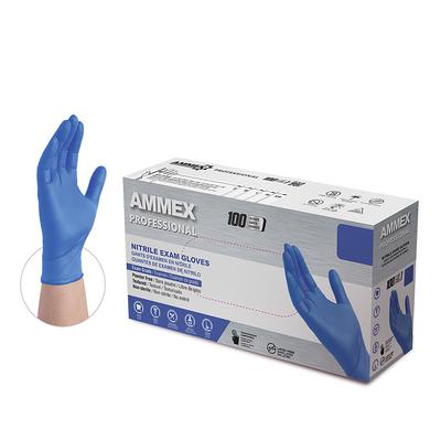 Ammex Blue Nitrile Exam Gloves, Powder Free, Latex Free, Non-Sterile, Extra Large, Cerulean, Textured, 100/Box