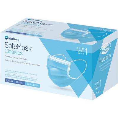 SafeMask® Classics™ Procedure Earloop Face Mask, ASTM Level 1, Latex Free, Blue, 50/Pkg
