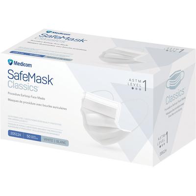 SafeMask® Classics™ Procedure Earloop Face Mask, ASTM Level 1, Latex Free, White, 50/Pkg