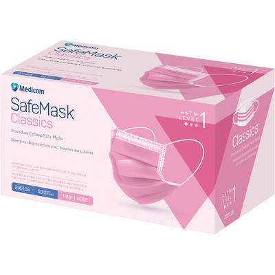 SafeMask® Classics™ Procedure Earloop Face Mask, ASTM Level 1, Latex Free, Pink, 50/Pkg