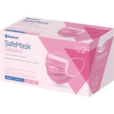 SafeMask® Classics™ Procedure Earloop Face Mask, ASTM Level 2, Latex Free, Pink, 50/Pkg