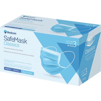 SafeMask® Classics™ Procedure Earloop Face Mask, ASTM Level 3, Latex Free, Blue, 50/Pkg