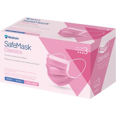 SafeMask® Classics™ Procedure Earloop Face Mask, ASTM Level 3, Latex Free, Pink, 50/Pkg