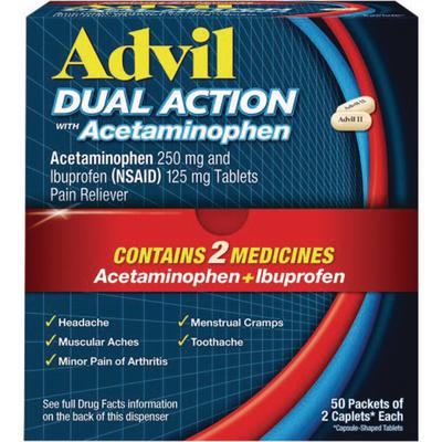 Advil® Dual-Action – 250 mg Acetaminophen and 125 mg Ibuprofen Tablets, 2 Tablets/Packet, 50 Packets/Dispenser Box, NDC 00573-0147-95
