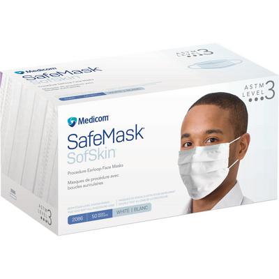 Medicom SafeMask SofSkin Procedure Earloop Face Masks, ASTM F2100 Level 3, White, 50/Box