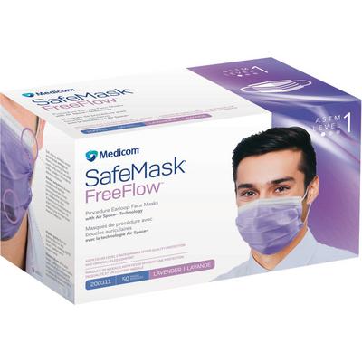 Medicom SafeMask FreeFlow Procedure Earloop Face Masks, ASTM F2100 Level 1, Lavender, 50/Box