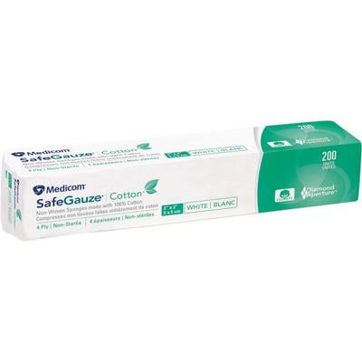 SafeGauze® Cotton™ Nonwoven Sponges, 2" x 2", 4-Ply, Nonsterile, 4000/Pkg (20 bags of 200)