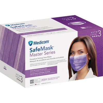 Safe+Mask® Master Series Earloop Procedure Masks, ASTM Level 3, Southern Bellflower (Purple), 50/Box