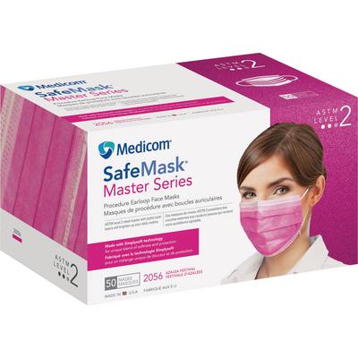 Safe+Mask® Master Series Earloop Procedure Masks, ASTM Level 2, Azalea Festival (Bright Fuchsia), 50/Box