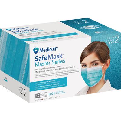 Safe+Mask® Master Series Earloop Procedure Masks, ASTM Level 2, Ocean Surf (Aqua), 50/Box