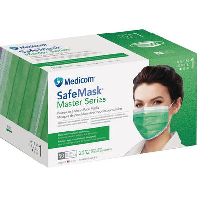 Safe+Mask® Master Series Earloop Procedure Masks, ASTM Level 1, Fluid-Resistant, Lush Lawn (Green), 50/Box