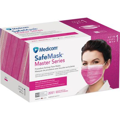 Safe+Mask® Master Series Earloop Procedure Masks, ASTM Level 1, Fluid-Resistant, Azalea Festival (Fuchsia), 50/Box