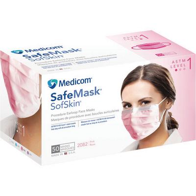 Safe+Mask® SofSkin® Procedure Earloop Masks, ASTM Level 1, Fluid-Resistant, Latex-Free, Pink, 50/Box, 2044