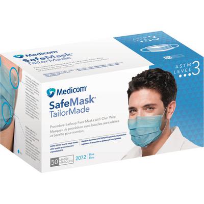 Safe+Mask® TailorMade Earloop Procedure Mask, ASTM Level 3, High Barrier, Blue, 50/Pkg
