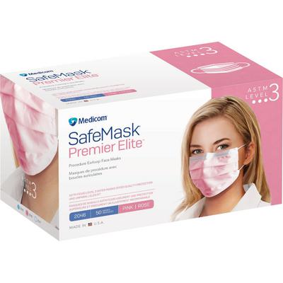 SafeMask® Premier Elite Earloop Face Masks, ASTM Level 3, Latex Free, Pink, 50/Box