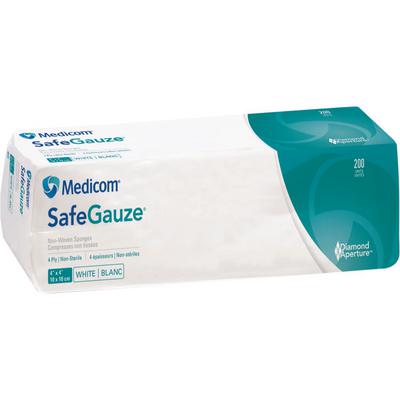 SafeGauze® Premium Sponges with Diamond Aperture™ – Nonwoven, Nonsterile, 4" x 4", 4-Ply, White, 200/sleeve, 10 sleeves/case