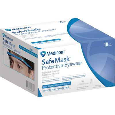Safe+Mask® Protective Eyewear, Blue Frame, Clear Anti-Fog Lens, Disposable, 10/Pkg